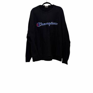 Champion Black Crewneck Sweatshirt with Blue & Red Logo Script